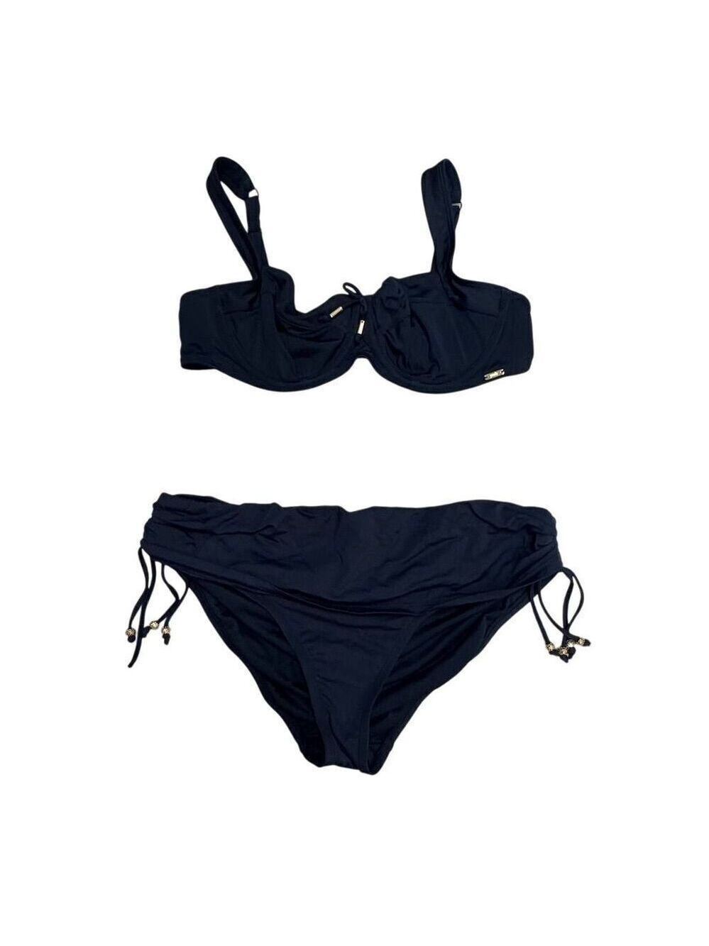 EUC Panache Women's Black Bikini Set Size 38 D Side-Tie Beachwear